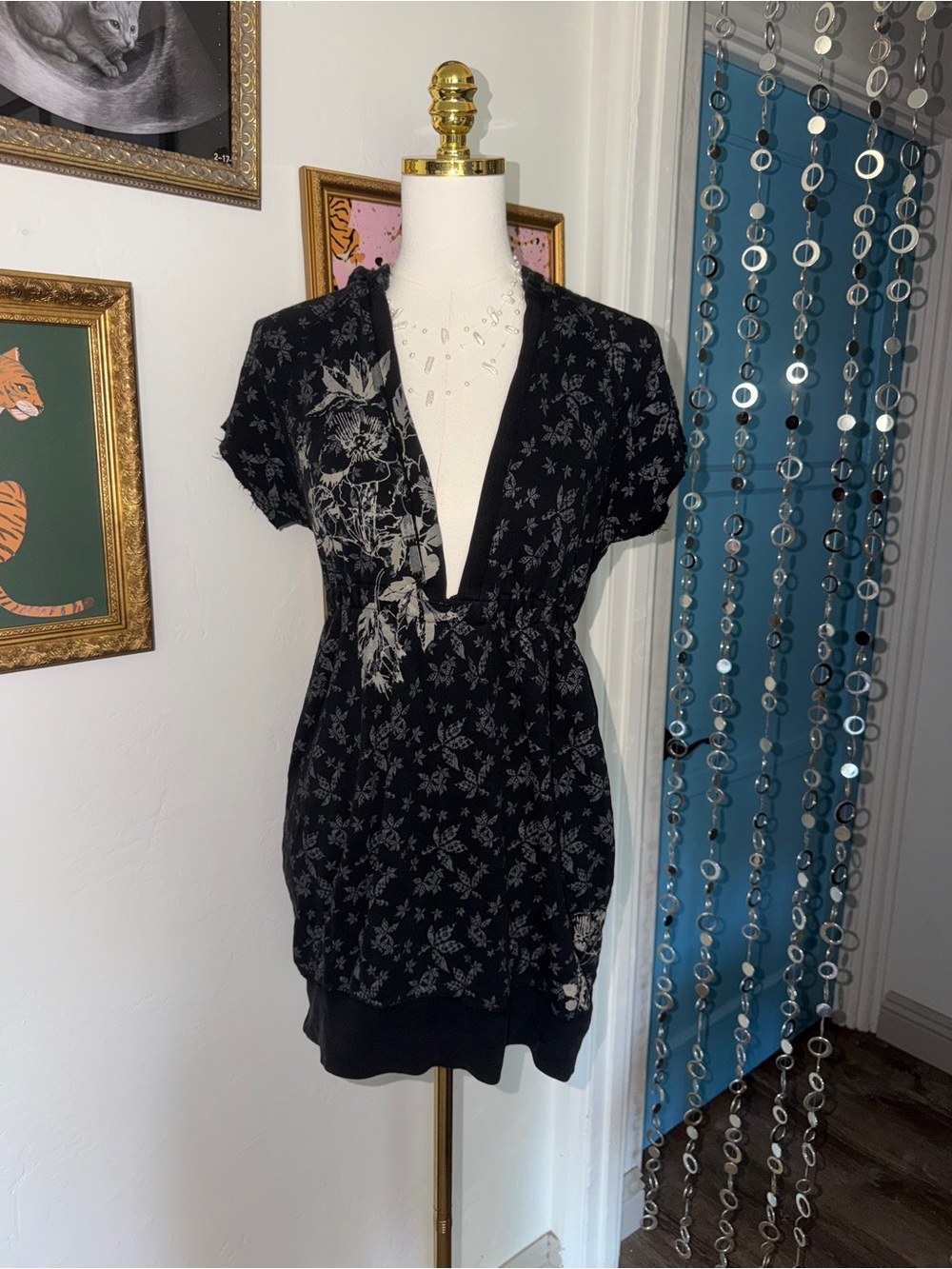 Vintage Y2K Black Floral V-Neck Dress